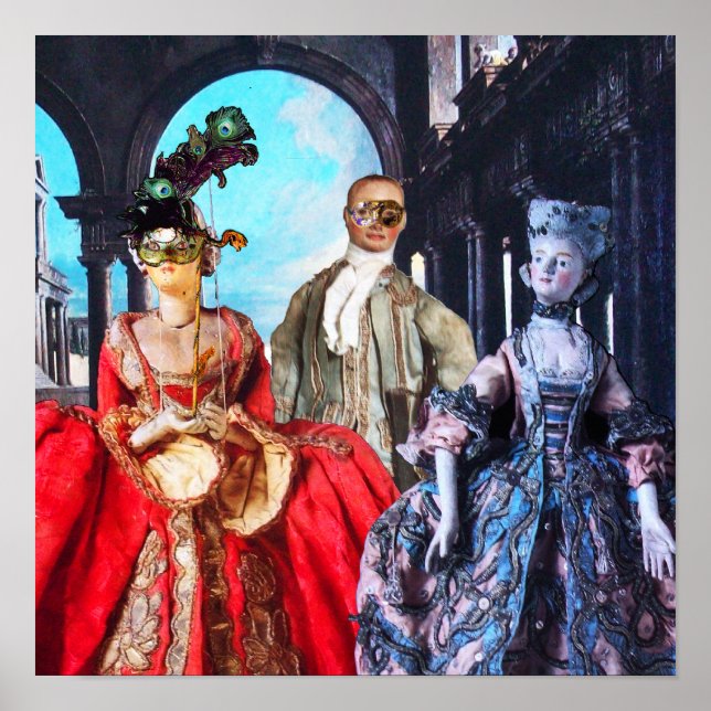 AFFICHE ANTIQUE ITALIENNE PUPPETS MASQUERADE COSTUME PARTI (Devant)