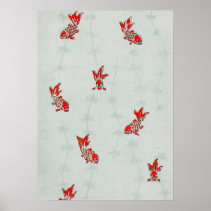 Affiche Antique Koi Goldfish Boîtier japonais Imprimer