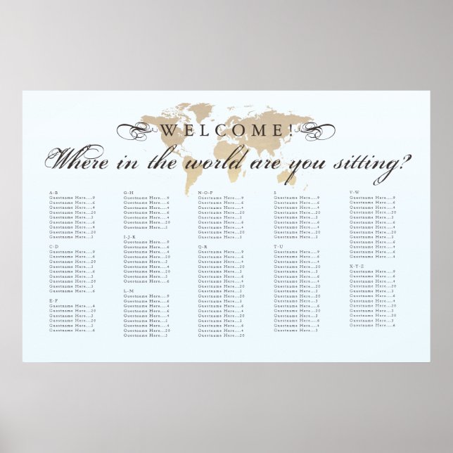 Affiche Antique Look Où dans le monde Siating Chart (Devant)