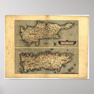 Affiche Antique Map of Cyprus ORTELIUS ATLAS 1570 A.D.