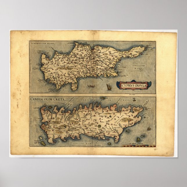 Affiche Antique Map of Cyprus ORTELIUS ATLAS 1570 A.D. (Devant)