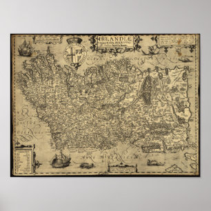 Affiche Antique Map of Ireland 1606