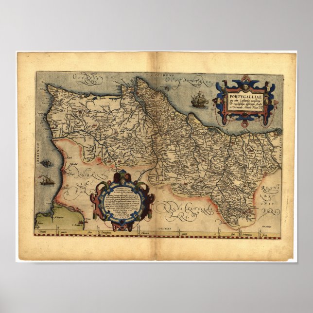 Affiche Antique Map of Portugal ORTELIUS ATLAS 1570 A.D. (Devant)