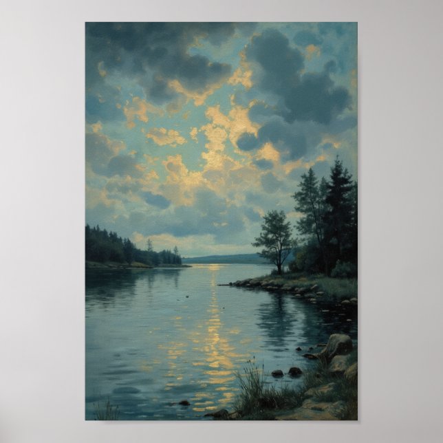 Affiche Antique Moody Lake Landscape Wall Art (Devant)