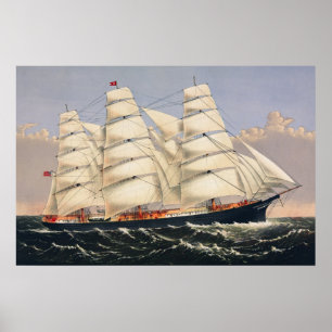 Affiche Antique Navire Maritime à Voile Currier & Ives
