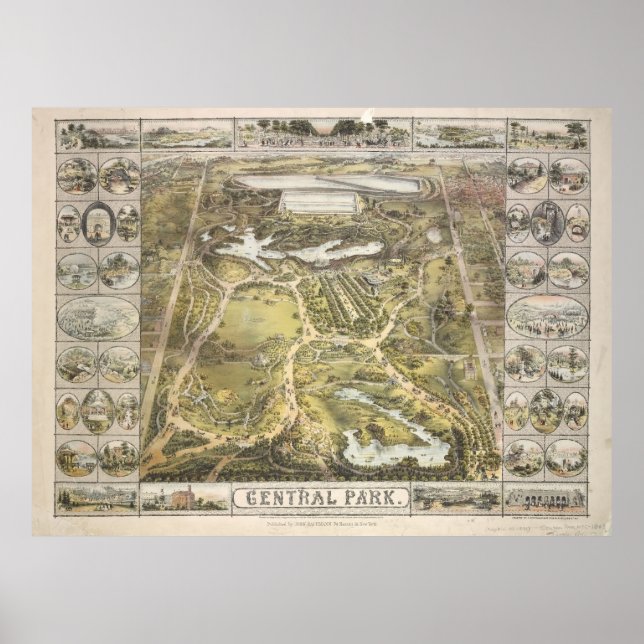 Affiche Antique New York, Central Park Map, Vintage (Devant)