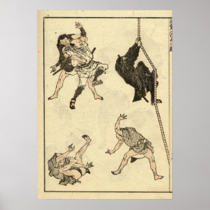 Affiche Antique Ninja & Samurai Manga par Katsushika Hokus