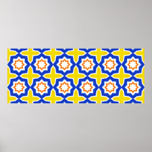 Affiche Antique portuguese tiles. Blue and yellow Azulejos