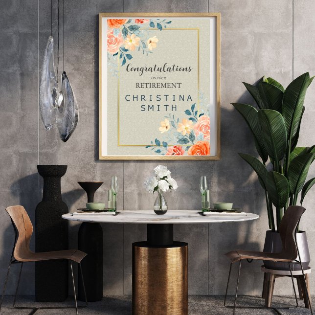 Affiche Antique Rustique Floral Aquarelle Parti de retrait (Rustic Antique Floral Watercolor Retirement Party Poster)