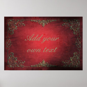 Affiche Antique vintage orné rouge or personnalisé