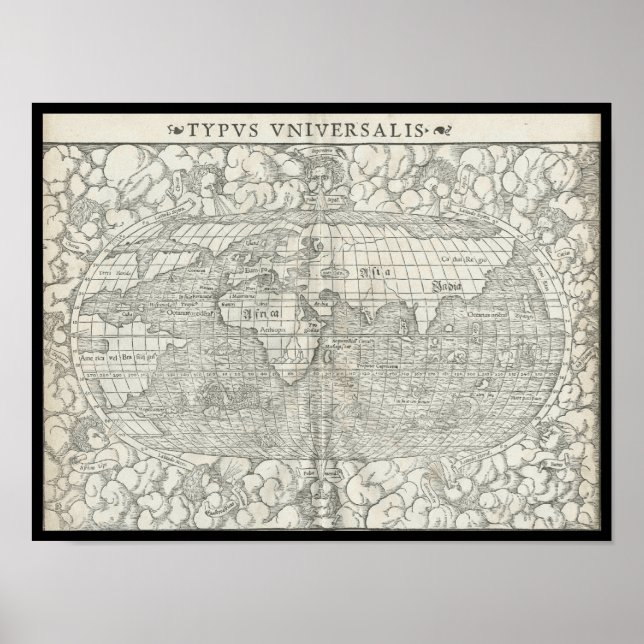 Affiche Antique World Map by Sebastian Münster aux environ (Devant)