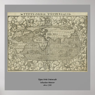 Affiche Antique World Map by Sebastian Münster aux environ