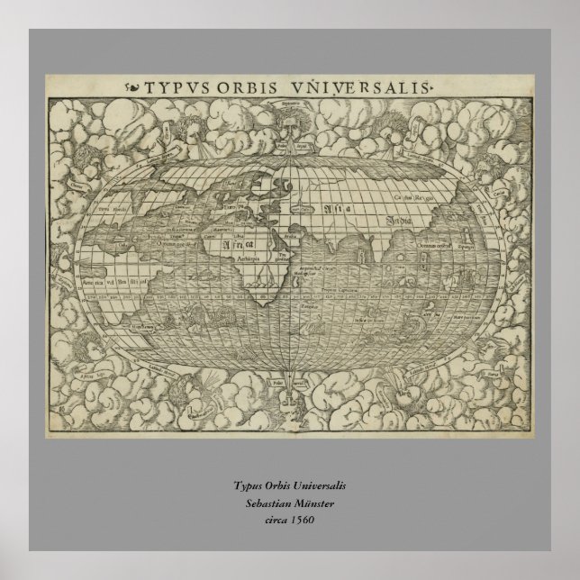 Affiche Antique World Map by Sebastian Münster aux environ (Devant)