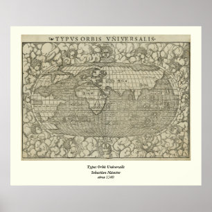 Affiche Antique World Map by Sebastian Münster aux environ