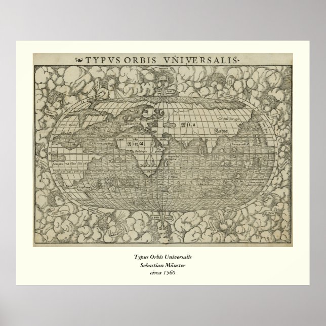Affiche Antique World Map by Sebastian Münster aux environ (Devant)