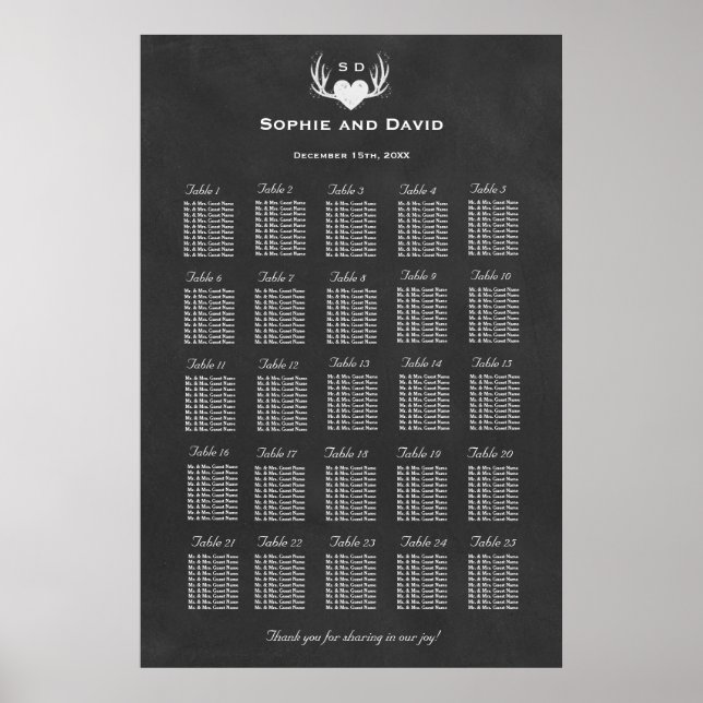 Affiche Antlers & Coeur Attache Le Knot Seating Chart 250 (Devant)