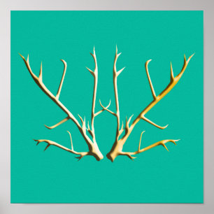 Affiche Antlers en or sur Turquoise