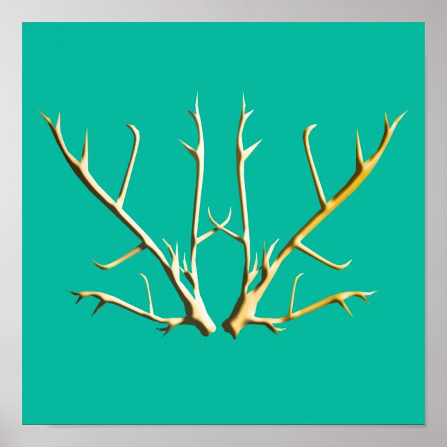 Affiche Antlers en or sur Turquoise (Devant)
