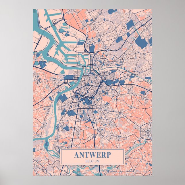 Affiche Anvers - Belgique Breezy City Map (Devant)