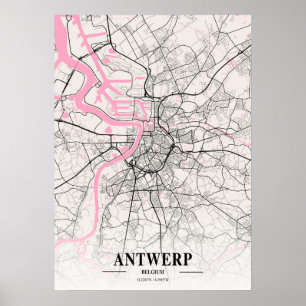 Affiche Anvers - Belgique Carte de la ville napolitaine