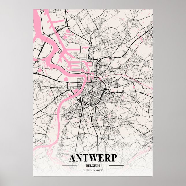 Affiche Anvers - Belgique Carte de la ville napolitaine (Devant)
