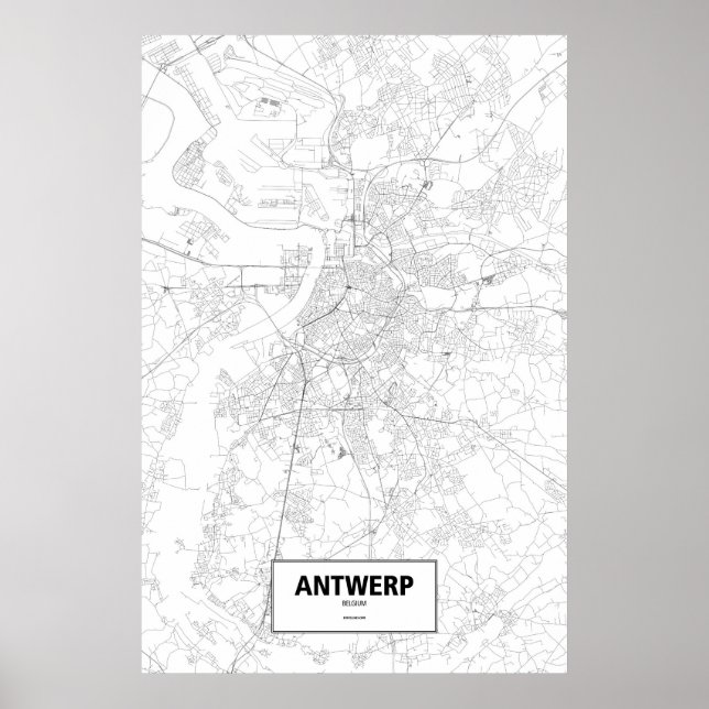 Affiche Anvers, Belgique (noir sur blanc) (Devant)