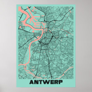 Affiche Anvers - Belgique Plan de la ville de Peony