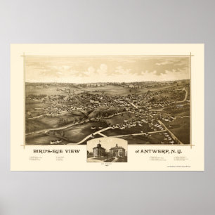 Affiche Anvers, NY Carte panoramique - 1888