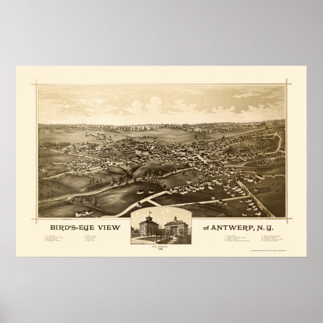 Affiche Anvers, NY Carte panoramique - 1888 (Devant)