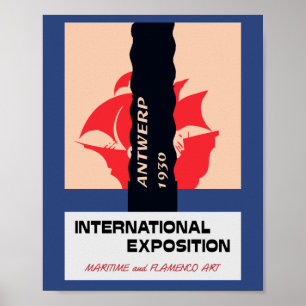 Affiche Anvers rétro vintage maritime et flamenco expo