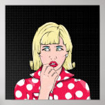 Affiche Anxiété Stress pop art<br><div class="desc">Illustration rétro d'une femme qui se cache dans le noir,  elle semble inquiète ou anxieuse. Inspiré par l'illustration vintage de la bande dessinée.</div>