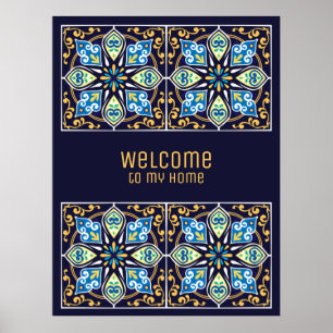 Affiche Any text customizable blue Azulejos 