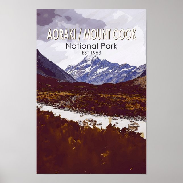 Affiche Aoraki Mont Cook Parc National Nouvelle-Zélande Ré (Devant)