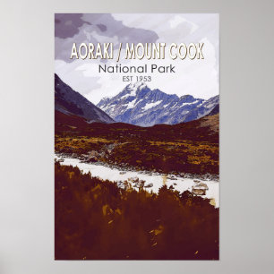 Affiche Aoraki Parc national du Mont Cook Nouvelle-Zélande