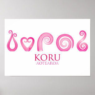 Affiche Aotearoa Nouvelle-Zélande Koru - rose