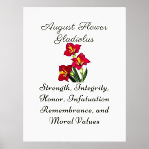 Affiche Août Mois de naissance Fleur Gladiolus Cadeau de n