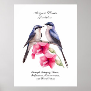 Affiche Août Mois de naissance Gladiolus à fleurs avec ois