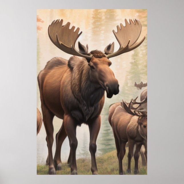 Affiche *~* AP49 Herd MOOSE Stream Forest Nature (Devant)