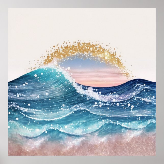 Affiche *~* AP60 Sparkle Beach Côté Océan Vague Mer de sab (Devant)