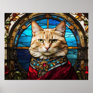 Affiche *~* AP68 5:4 Chat Félin Aquarelle Vitrail