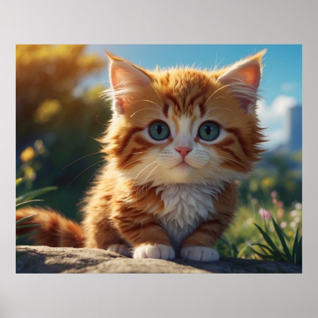 Affiche *~* AP68 5:4 Fluffy ORANGE Feline Kitty Kitten (Devant)