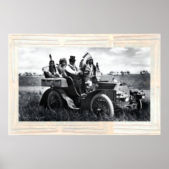 AFFICHE APACHES ET GERONIMO CONDUISANT UNE VOITURE AUTOMOB (Devant)