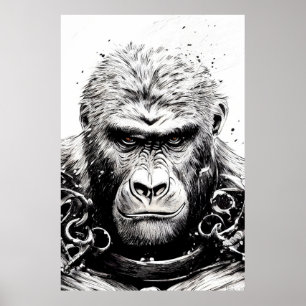 Affiche Ape Monkey Wild Nature Illustration Line Art épiqu