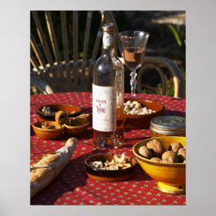 Affiche Apéritif et apéritifs préparés : pain, olives,