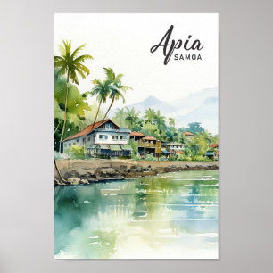 Affiche Apia Samoa Aquarelle Peinture Voyage