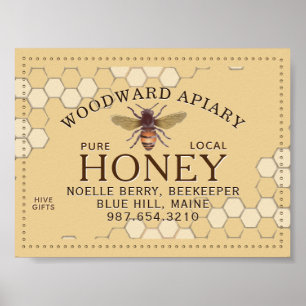 Affiche Apiary Honeypeb Honeybee Dotée Bordure jaune