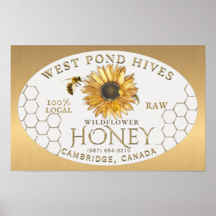 Affiche Apiary Sunflower Bee Honeycomb Gold Gradient