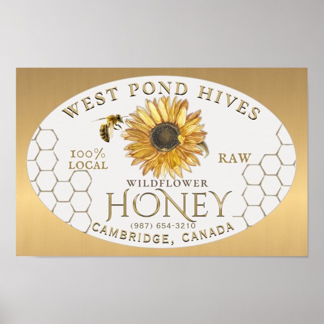 Affiche Apiary Sunflower Bee Honeycomb Gold Gradient (Devant)