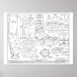 Affiche Apothecary outils bouteilles illustration art vint