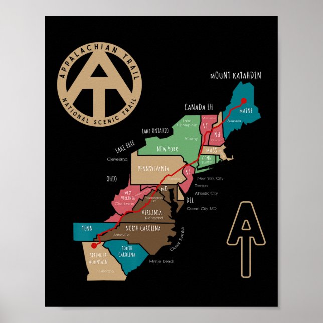 Affiche Appalachian Trail Hiking Map  (Devant)